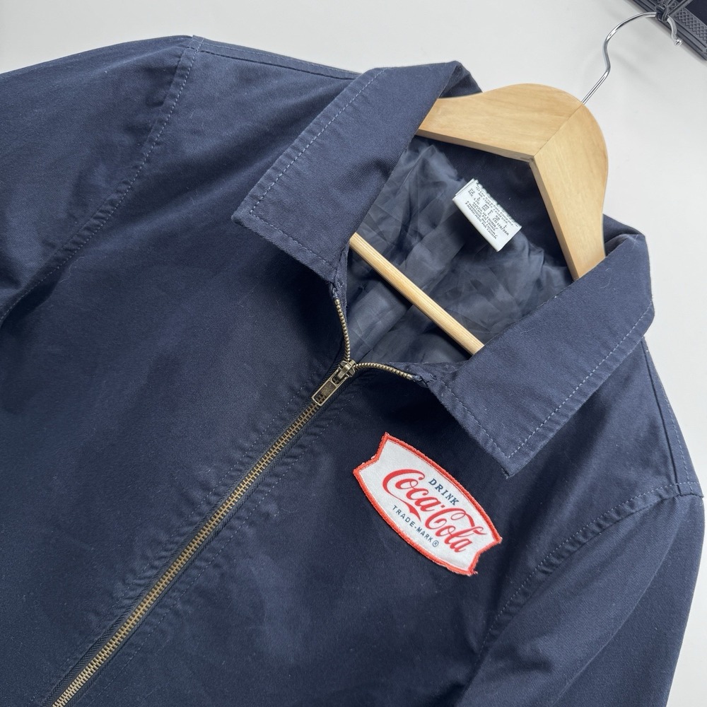 Vintage Coca-cola Navy Blue Cropped Jacket Red Logo Sz L Zipper Y2K